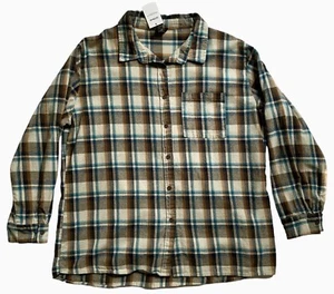 Women's Cotton On Neutral Plaid Long Sleeve Button-Down Oversized Shirt Size S - Picture 1 of 5