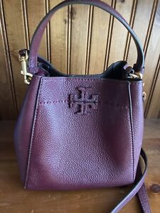 Tory Burch MCGRAW SMALL BUCKET Bag Claret Previously Owned, $150