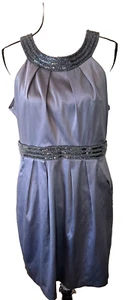 Bisou Bisou Womens Gray Sleeveless Beaded Embellished Dress Sz 16 Pockets - Picture 1 of 9