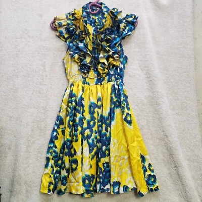 Vestido Twenty One amarillo y azul manga corta para mujer talla mediana Foto 1 de 4