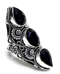 Black Spinel Gemstone 925 Sterling Silver Handmade Jewelry Ring (US) Size-9 - Picture 1 of 7