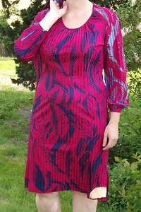 Old Pretty Dress + Vest Vintage Fashion Retro 1950 Scenery Leaves Size 44/46 - Picture 1 of 5