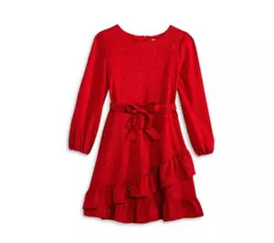 US Angels Girls' Faux Wrap Sparkle Knit Dress Ruffle Big Kid Red Size 10 2754 - Picture 1 of 1