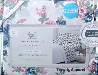 Juego de sábanas Shabby Chic de Rachel Ashwell, rosa y azul floral, REINA Foto 1 de 4