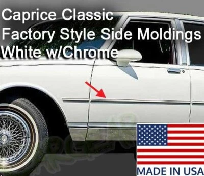 Caprice Classic Factory Style Side Moldings 7/8" White w/Chrome 26 Ft Roll - Изображение 1 из 4