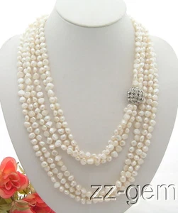 N0908111 49" 3Strds Natural White Fancy Pearl Necklace - Picture 1 of 1