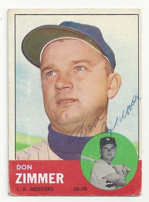 Tarjeta firmada por Don Zimmer Los Angeles Dodgers 1963 Topps #439 Foto 1 de 2