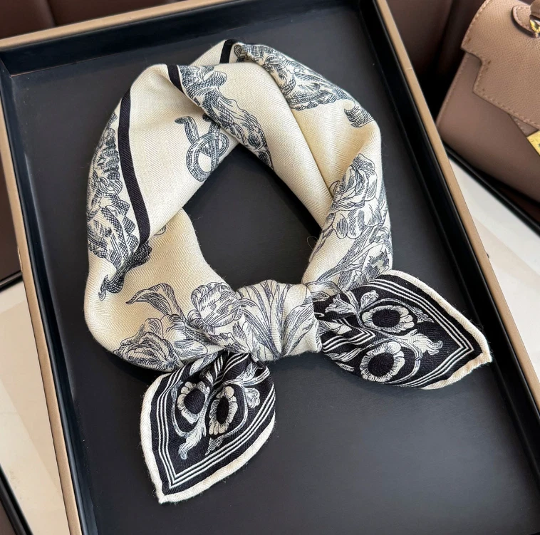 Pañuelo 82 % lana 18 % seda 26"" bufanda forma envoltura pañuelo hierba encaje estampado Foto 1 de 4