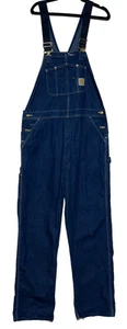 Carhartt Bib Overalls Mens 40X34 Blue Denim Carpenter Dark Wash Workwear Farmer - Picture 1 of 9