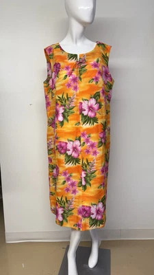 Vintage  Hawaiian Tropical Fashion Orange Floral Dress Sz Large? - Image 1 of 4