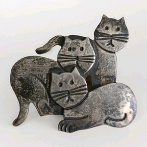 KATZENFAMILIE ANSTECKNADEL BROSCHE STERLINGSILBER 925 Vintage MEXIKO TAXCO Petina - Bild 1 von 4