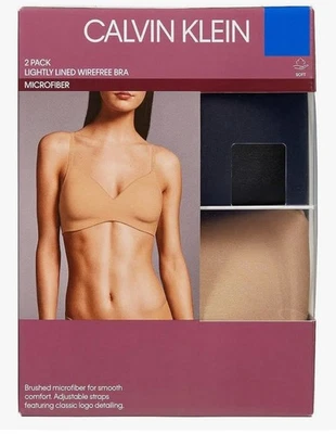 Sujetador sin aros de microfibra para mujer Calvin Klein, 2 azul marino/desnudo talla mediana nuevo sin etiquetas Foto 1 de 4