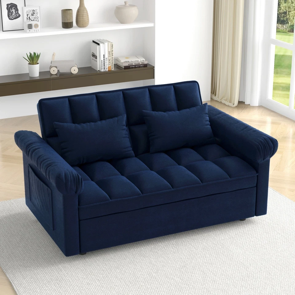 Modern Flannel Convertible Sleeper Sofa Bed Loveseat Couch W/ Pull-Out Bed - Image 1 of 4