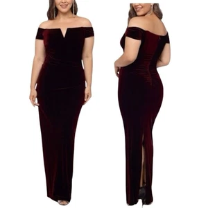 XSCAPE Christy Vestido Largo Fuera del Hombro Terciopelo Rojo Talla 16W - Imagen 1 de 8