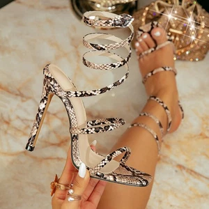 Mujeres Sexy y Moda Sandalias Tacones Súper Altos Patrón Serpiente Sandalias Banquete - Imagen 1 de 13