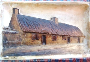 Vintage English brown-hued, 3-D Chalkware 'Burns' Cottage', stamped 'Ivor Art' - Picture 1 of 8