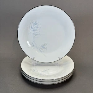 Noritake Vritue Dinner Plates 10 1/2" Set of 4 White Blue Roses Platinum Trim - Picture 1 of 8