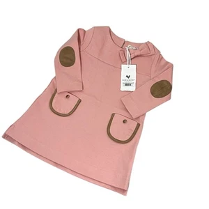 Vestido de bebé Hope & Henry 12-18 meses rosa algodón orgánico lazo parches en el codo - Imagen 1 de 5