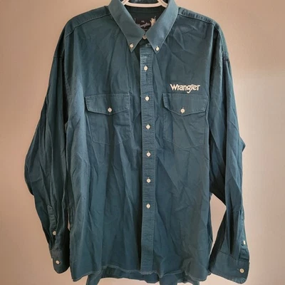 Camisa De Colección Wrangler Western Abotonada Manga Larga Para Hombre Talla 2XLT Verde Azulado Foto 1 de 4