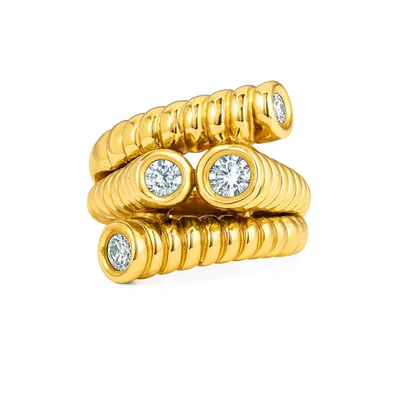 18K Yellow Gold Abstract Diamond Ring | 0.44 ctw Round Brilliant | Size 6.75 13g - Image 1 of 4