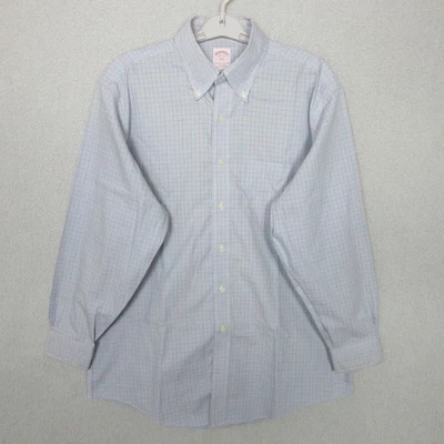 Brooks Brothers 346 Button Down Shirt Light Blue Plaid Men's 16 32/33 Preppy - Image 1 of 4