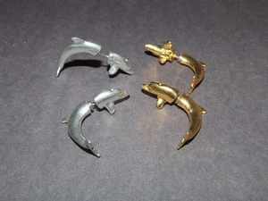 2 PAIR DOLPHINS 3 DIMENSIONAL EARRINGS GOLD & SILVER TONE VINTAGE 80s - Picture 1 of 3