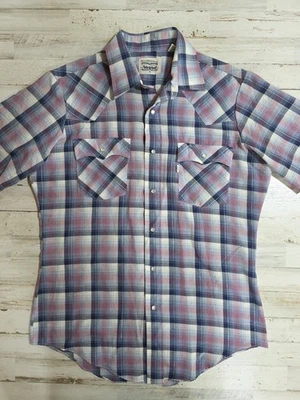 VTG Levi's Pearl Snap White Tab Short Sleeve Western Shirt Mens Sz Medium Plaid - Image 1 of 4