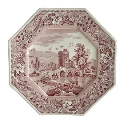 Vintage Spode Archive Sutherland Collection LUCANO Octagon Pink Red 9.5" Plate - Image 1 of 4