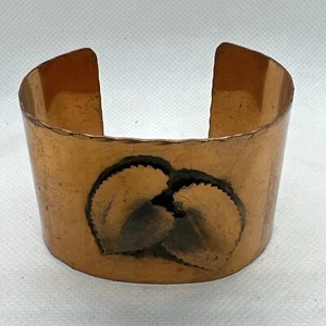 Copper Bracelet Open Adjustable Cuff Vtg Wide Two Tone Double Leaf  2.5" Studio - Picture 1 of 10