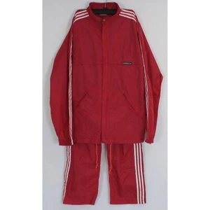 Vintage 70s Adidas Red & White 3 Stripe Windbreaker Track Suit Jacket & Pants - Picture 1 of 12