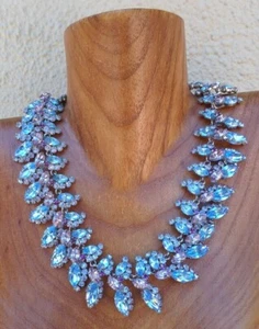 WOW VINTAGE AUSTRIA BLUE PURPLE FACETED GLASS RHINESTONE NECKLACE & EARRINGS SET - Picture 1 of 8