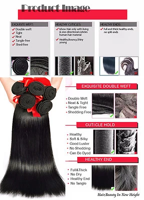 Silky Straight Virgin 印度巴西马来西亚秘鲁人类头发 1 或 3 捆绑出售物品 — 第 1/4 张图片