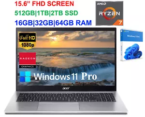 2024 Acer Aspire Laptop 15.6" FHD AMD Ryzen 7  Upto 32GB RAM &2TB SSD Win 11 Pro - Picture 1 of 11