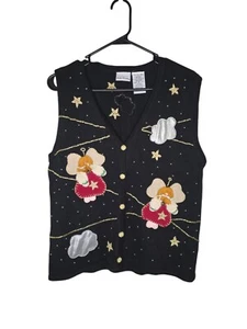 Vintage Bobbie Brooks bestickt Patchwork Weihnachten Engel Weste Größe Small - Bild 1 von 6