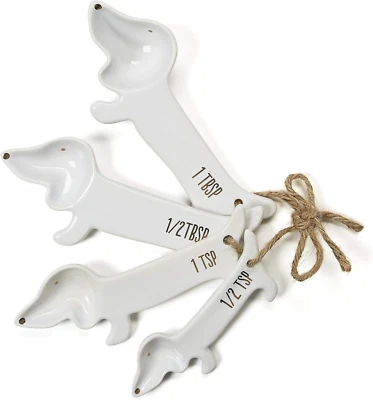 VOTUM White Ceramic Measuring Cups and Spoons Set – Dog Themed Kitchen Accessori - Image 1 of 4