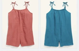 Old Navy Girls Double-Weave Decorative Shoulder-Tie Romper Spice Teal Small 6/7 - Picture 1 of 4