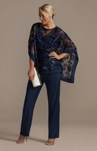 Oleg Cassini Women Blue Chiffon Sequin Tunic Top Blouse Shirt w Cami Size 22W - Picture 1 of 9