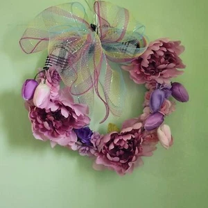 Handmade Floral Wreath Artificial Summer Door Wall Decoration Peony Tulip - Picture 1 of 8