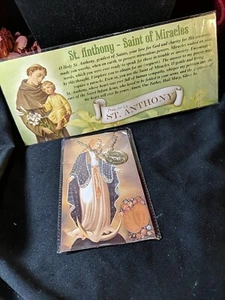 Vtg Antique Prayer Cards w/Religious Jewelry Our Lady & St Anthony Pocket Prayer - Picture 1 of 10