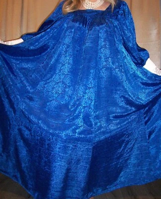 Vtg Sapphire Blue Long Free Bust 180" Sweep Satin Nightgown XL - Image 1 of 4