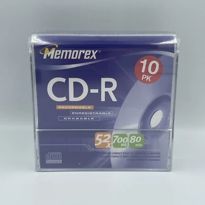 MEMOREX CD-R 10 Pack 80 MIN 700 MB 52 X NEW Sealed With Protective Sleeves - Image 1 of 4