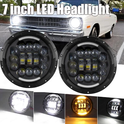 Par de faros LED redondos de 7 pulgadas haz alto/bajo DRL 100W para Dodge Dart 64-1976 D100 Foto 1 de 4