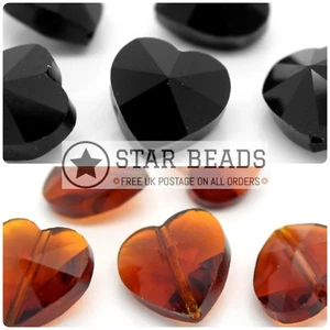 20 X FACETED GLASS HEART BEADS 14MM - PICK COLOUR - Picture 1 of 3