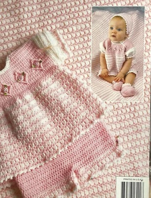 Polka Dots on Parade: rosebud sweater bloomers afghan booties crochet pattern - Image 1 of 2