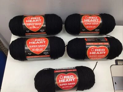 Lote de 5 hilos RED HEART Super Saver #3OO negro 8 oz cada madeja sin tinte Foto 1 de 2