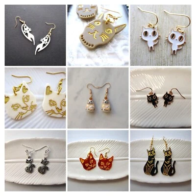 Pendientes Hechos a Mano Gatito Gato Amante, Varios Materiales, Estilos y Tamaños Foto 1 de 4