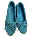 Minnetonka Moccasins Women's 402S  Kitty Hardsole Size 7 Turquoise Flats Shoes