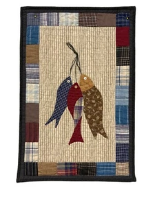 Quilted Wall Hanging "Fish In Repose" 14.5" x 21.75" Hand Appliquéd & Quilted - Picture 1 of 7