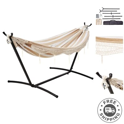 Elegante Hamaca Doble con Altura Ajustable y Soporte de Acero de 9 Pies Incluido Foto 1 de 4