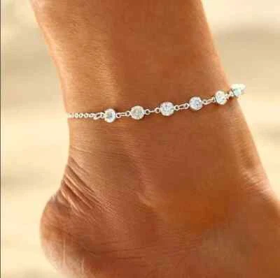 Женская цепочка на лодыжку с бриллиантами круглой огранки лабораторная отделка белое золото 14 карат 2 карата - Изображение 1 из 4